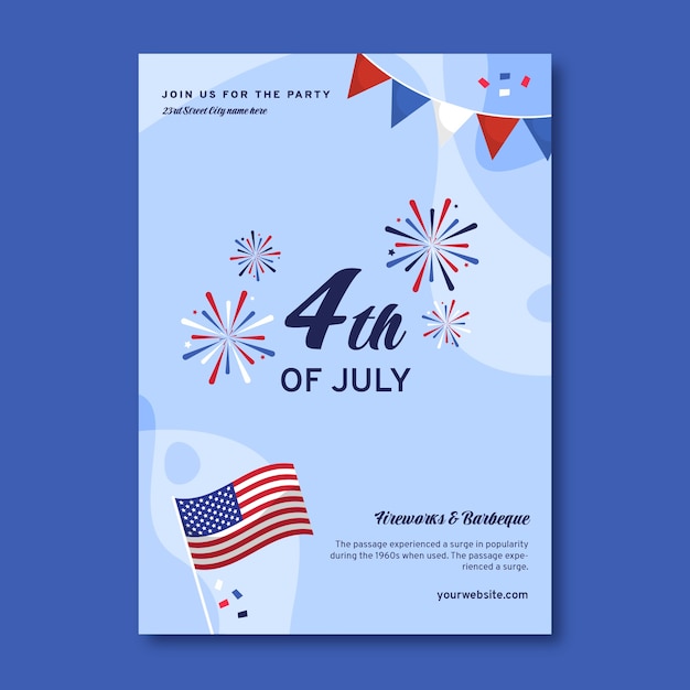 Free vector hand drawn 4th of july celebration invitation