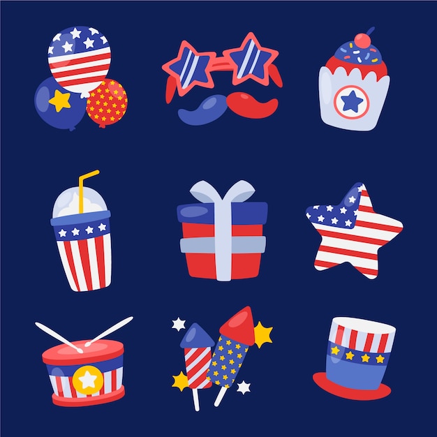 Free vector hand drawn 4th of july element collection