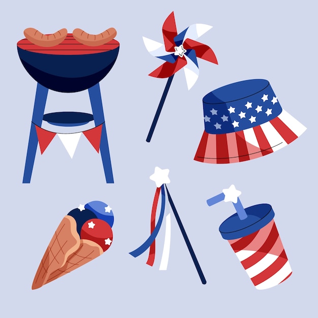 Free vector hand drawn 4th of july element collection