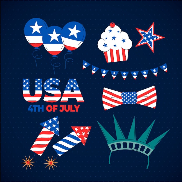 Free vector hand drawn 4th of july element set