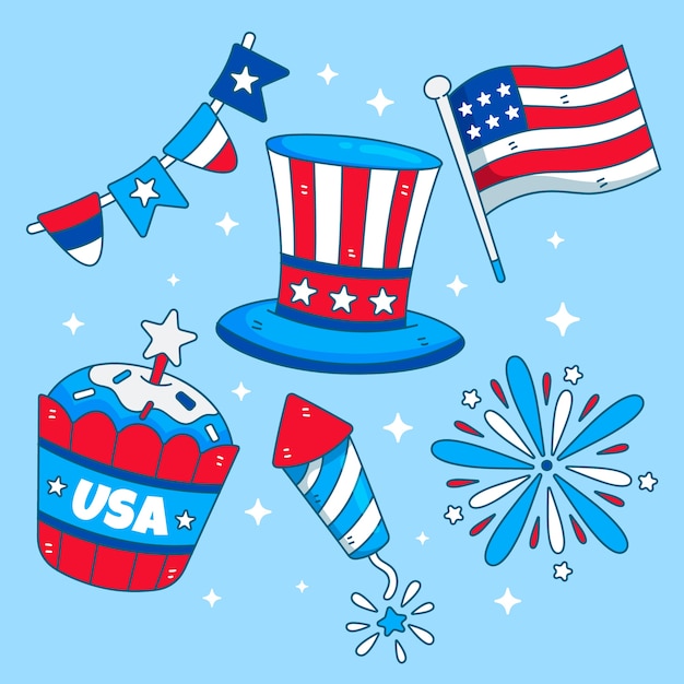 Free vector hand drawn 4th of july elements collection