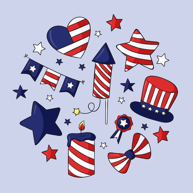 Free vector hand drawn 4th of july elements collection