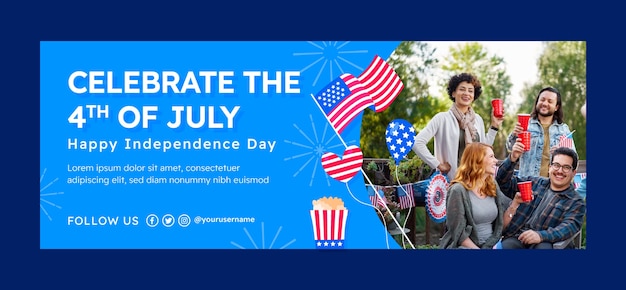 Free vector hand drawn 4th of july facebook cover template