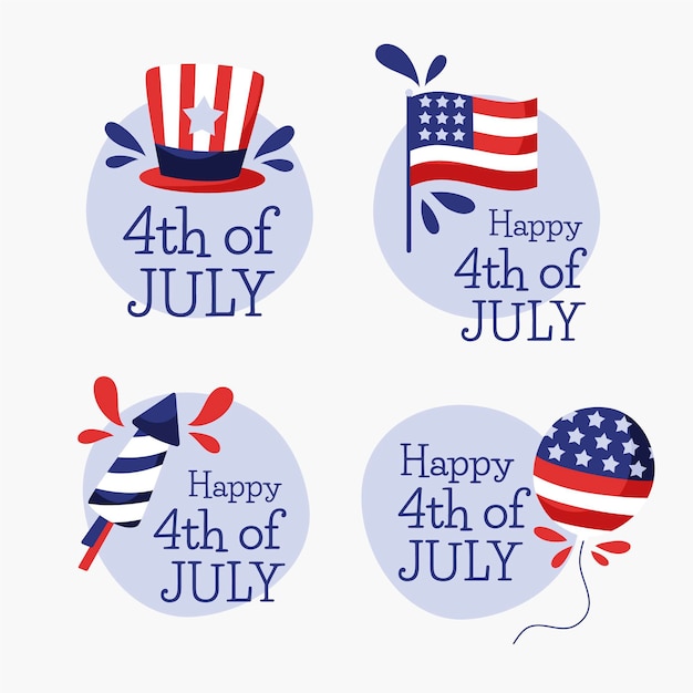 Free vector hand drawn 4th of july independence day badge collection