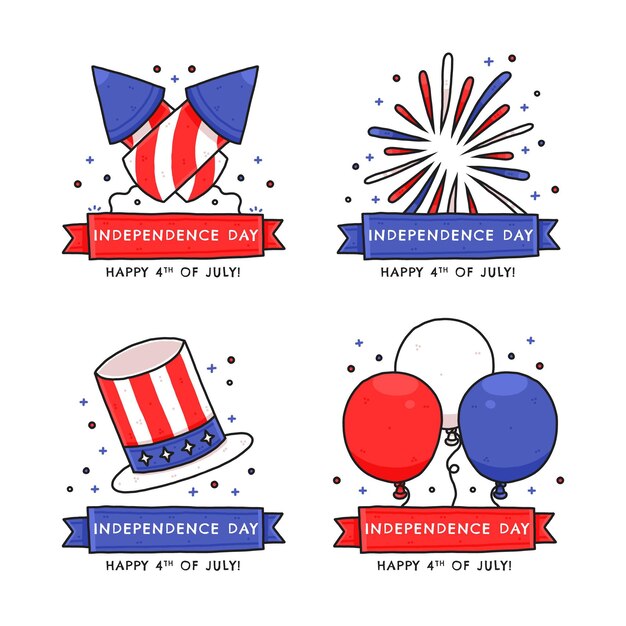 Free vector hand drawn 4th of july - independence day badge collection