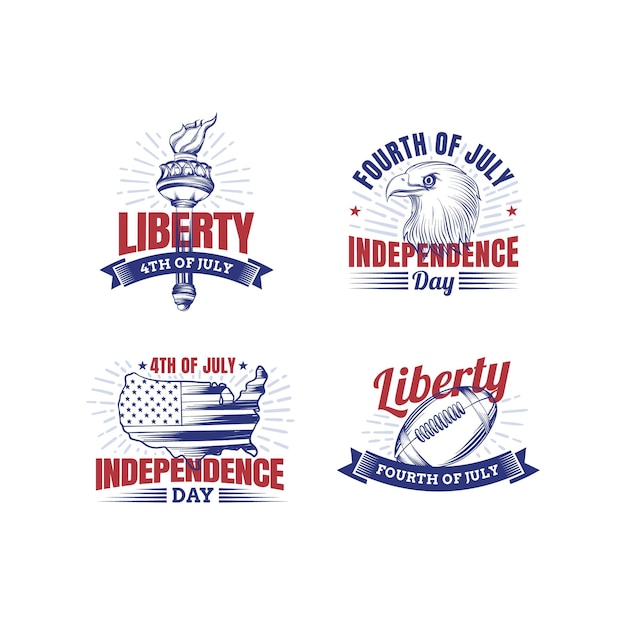 Hand drawn 4th of july - independence day badge collection