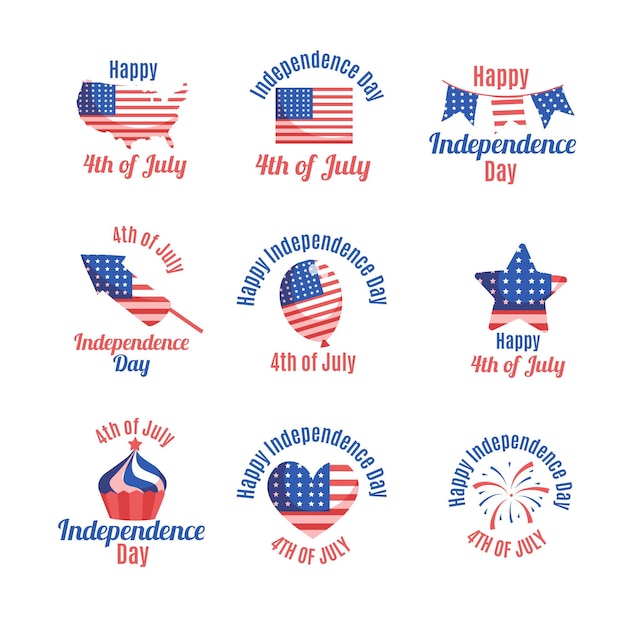 Free vector hand drawn 4th of july - independence day badges collection