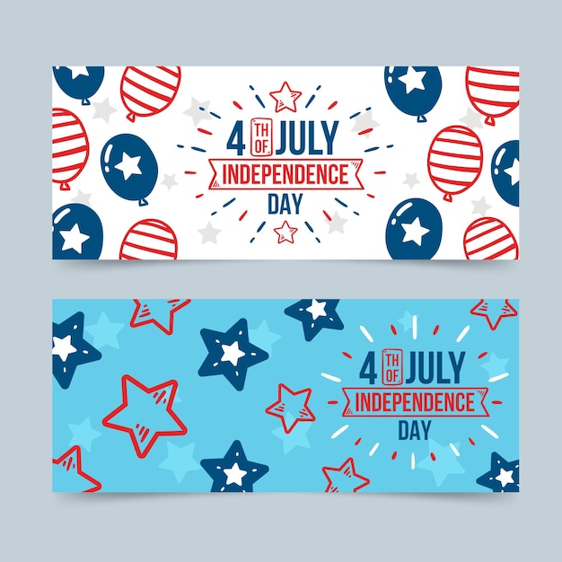 Free vector hand drawn 4th of july independence day banners set