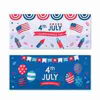 Free vector hand drawn 4th of july independence day banners set