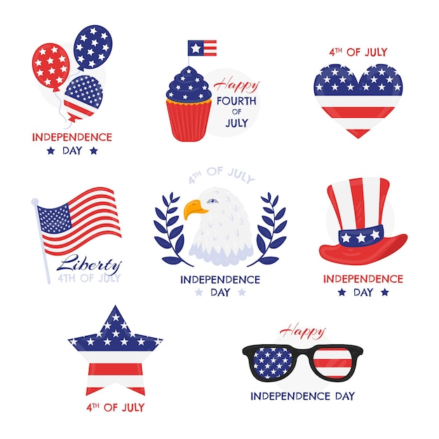Hand drawn 4th of july - independence day label collection