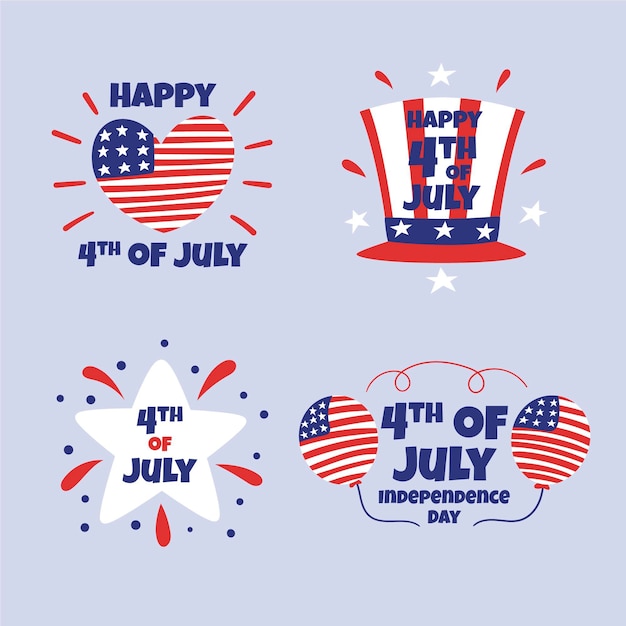 Hand drawn 4th of july - independence day label collection