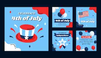 Free vector hand drawn 4th of july instagram posts collection