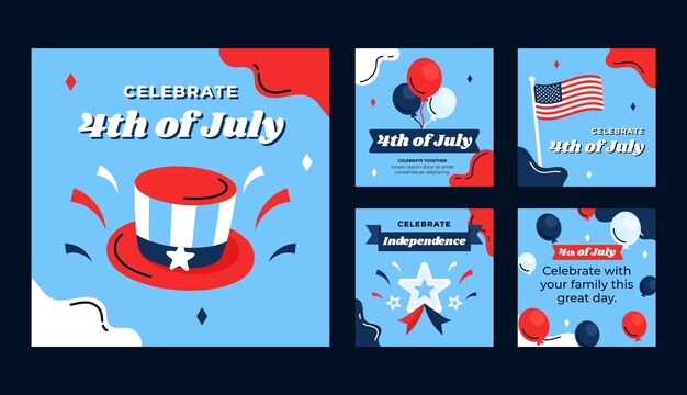 Hand drawn 4th of july instagram posts collection