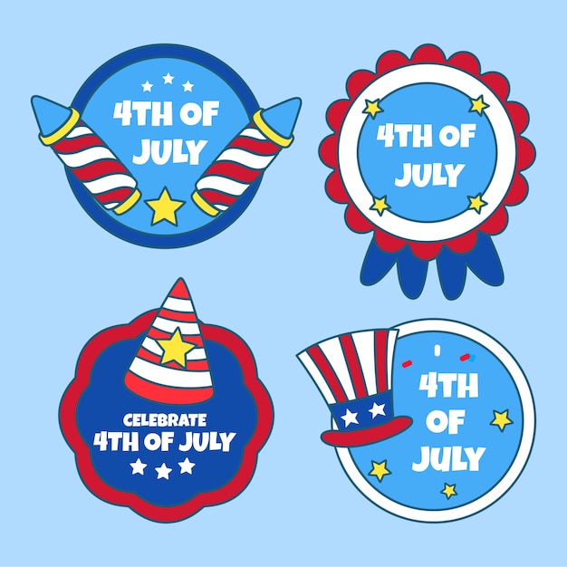 Free vector hand drawn 4th of july labels collection