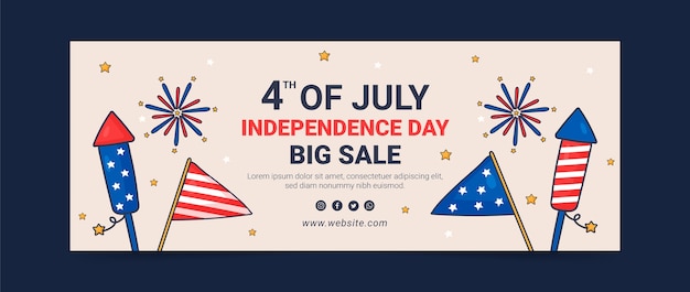 Hand drawn 4th of july social media cover template