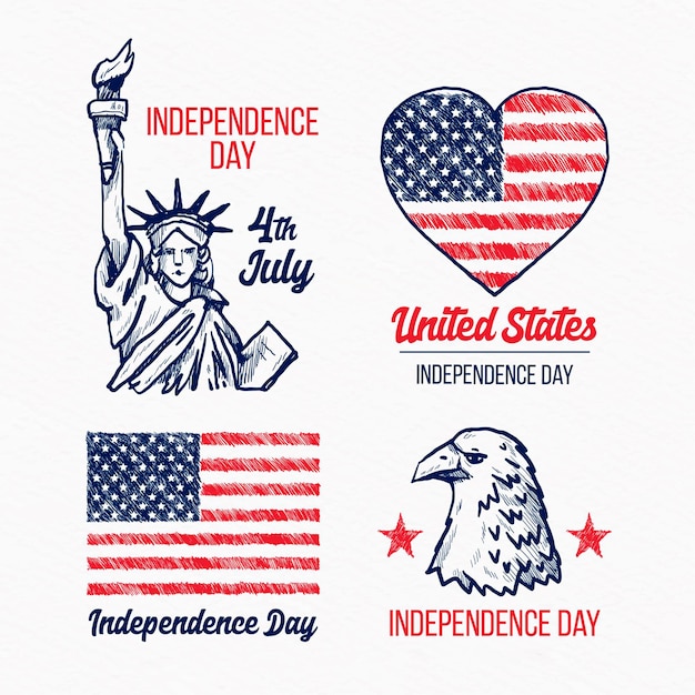 Бесплатное векторное изображение Рисованной 4 июля в день независимости этикетки