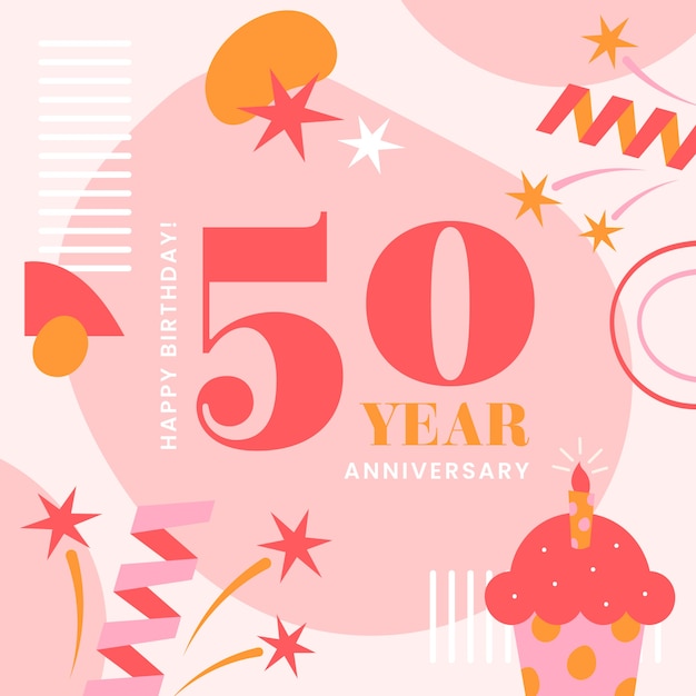Бесплатное векторное изображение Ручной обращается 50-летие или открытка на день рождения