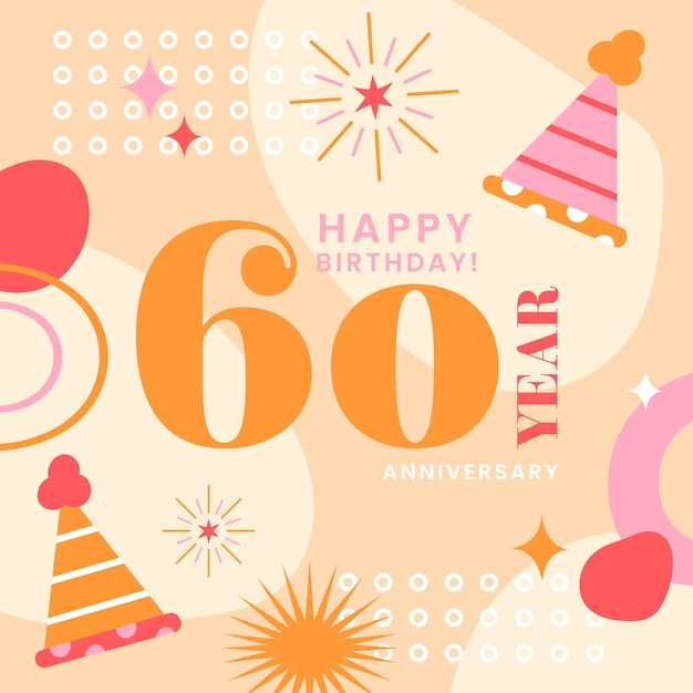 Free vector hand drawn 60th anniversary or birthday card