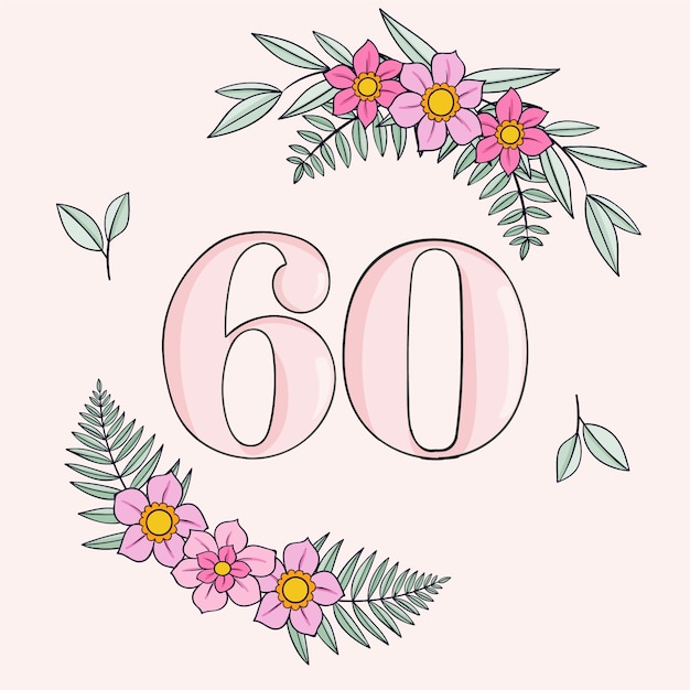 Free vector hand drawn  60th anniversary card