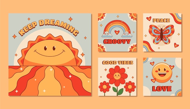 Free vector hand drawn 70s style instagram posts