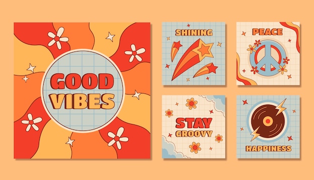 Free vector hand drawn 70s style instagram posts