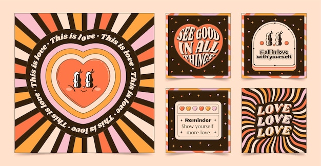 Free vector hand drawn 70s style instagram posts