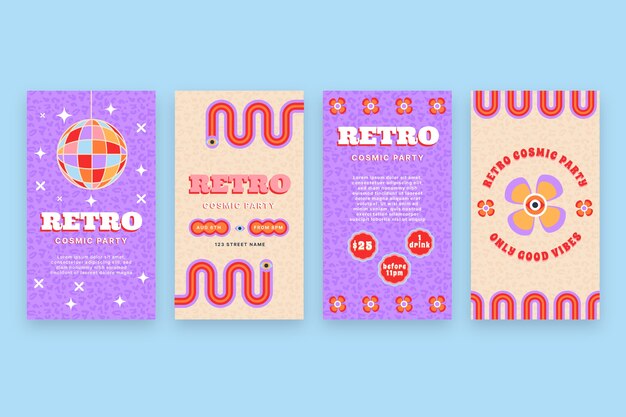 Hand drawn 70s style instagram stories template