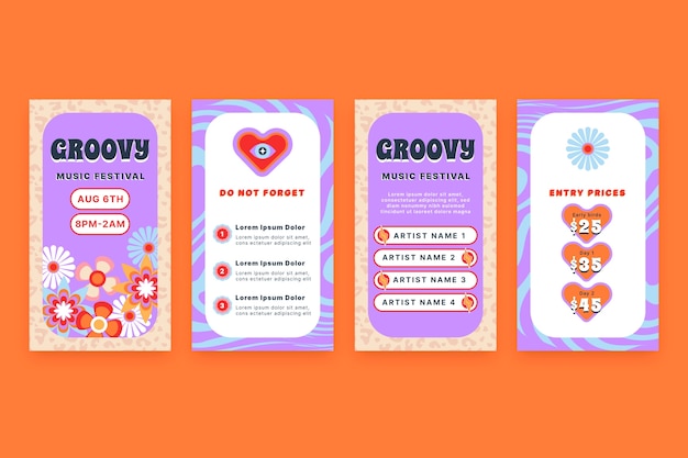 Free vector hand drawn 70s style instagram stories template