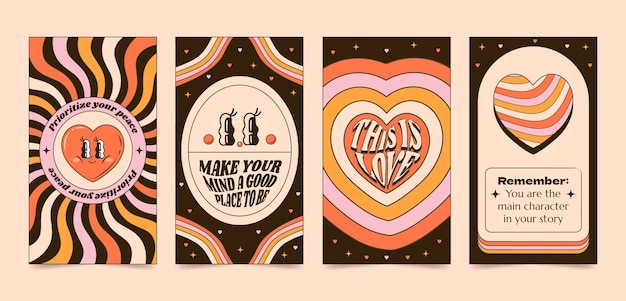 Hand drawn 70s style  instagram stories