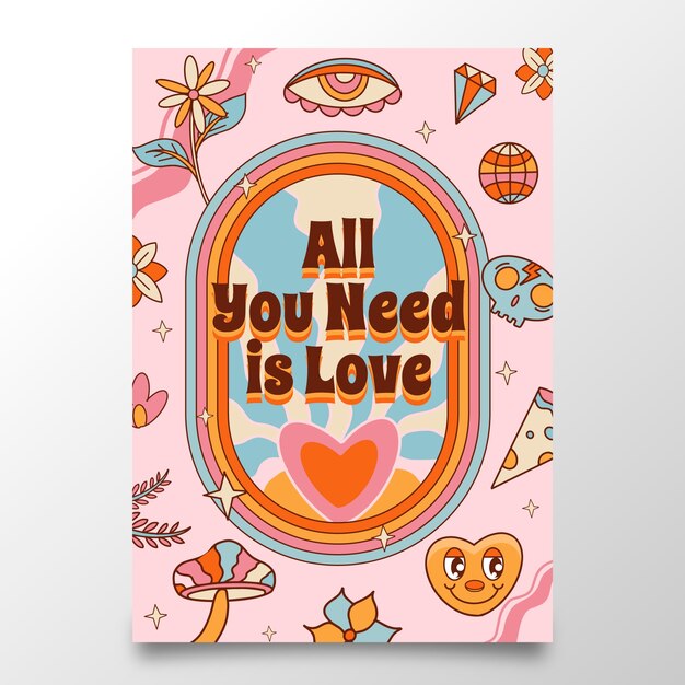 Hand drawn 70s style  poster template
