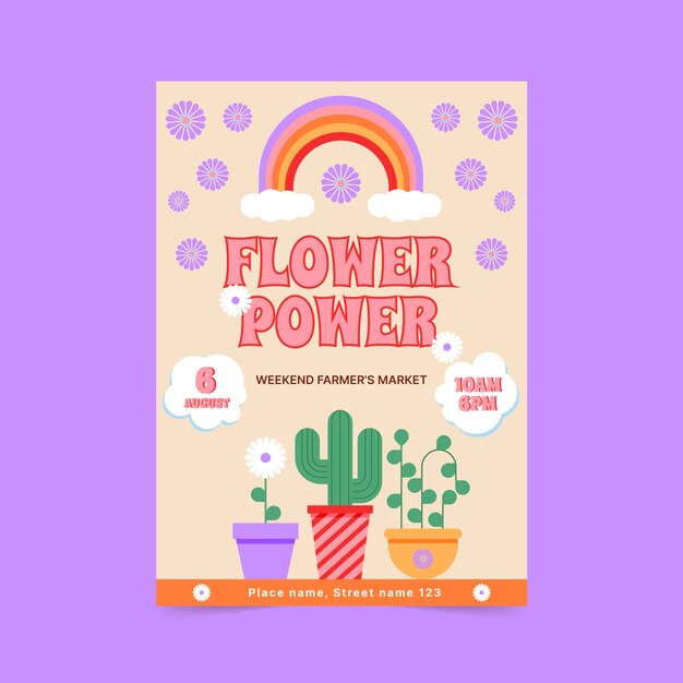 Hand drawn 70s style poster template