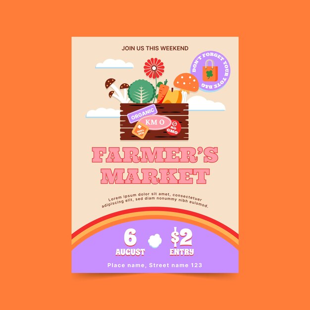 Hand drawn 70s style poster template