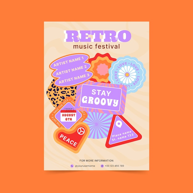 Hand drawn 70s style poster template