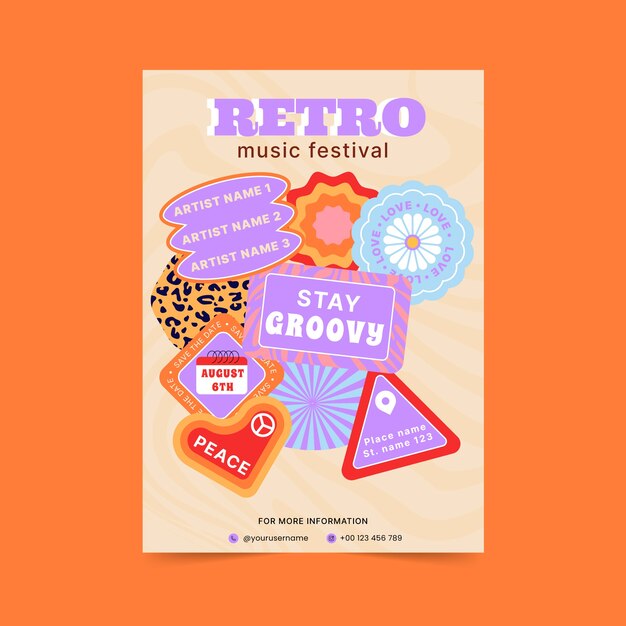 Hand drawn 70s style poster template