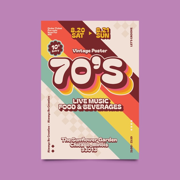 Hand drawn 70s style poster template