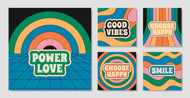 Good vibes only, vector hand drawn art with preppy aesthetic psychedelia  style Stock Vector