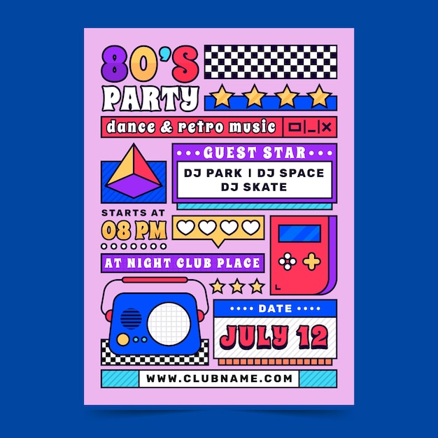 Free vector hand drawn 80s party celebration poster template