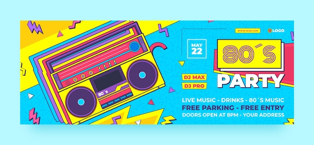 Free vector hand drawn 80s party facebook cover