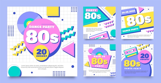 Hand drawn 80s party instagram post