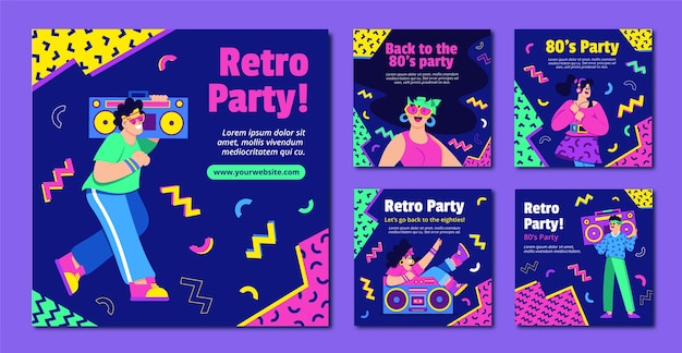 Free vector hand drawn 80s party instagram posts