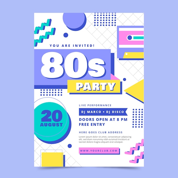 Invito a una festa anni '80 disegnato a mano