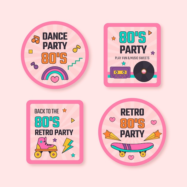 Free vector hand drawn 80s party labels