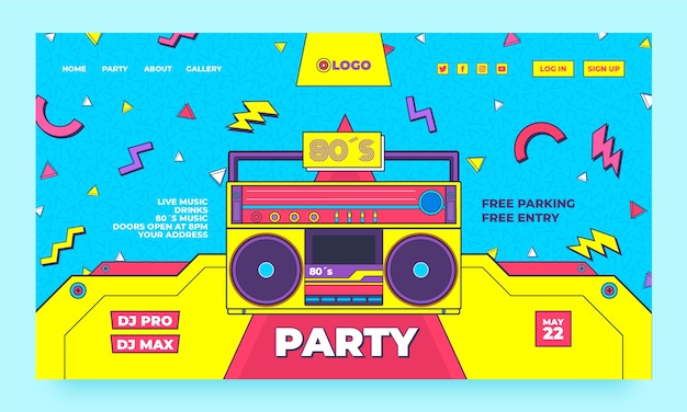 Hand drawn 80s party landing page