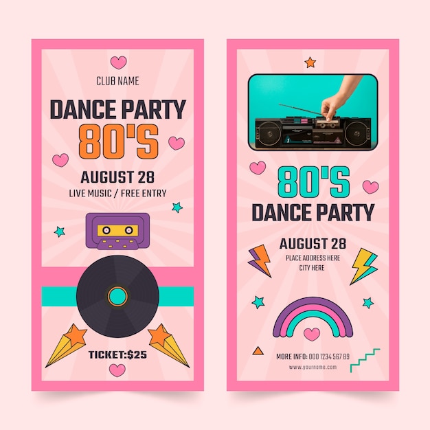 Free vector hand drawn 80s party vertical banner template