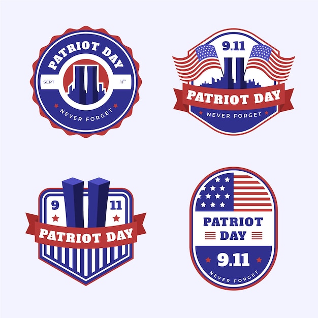 Hand drawn 9.11 patriot day badges collection