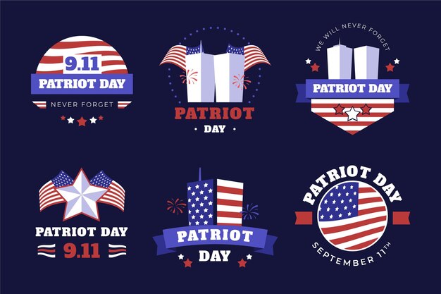 Free vector hand drawn 9.11 patriot day badges collection