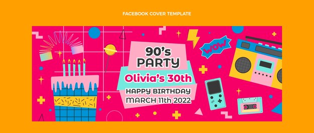 手描きの90年代の誕生日のFacebookカバー