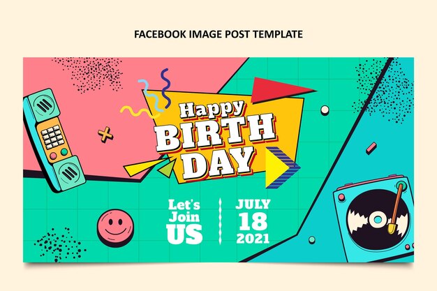 Hand drawn 90s birthday facebook post