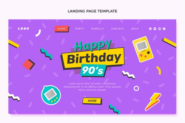 Hand drawn 90s birthday landing page template