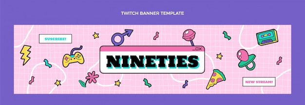 Hand drawn 90s birthday twitch background